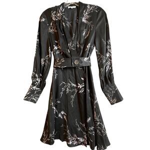 Equipment Fanetta Black Floral Silk Wrap Dress Sz 00‎ LBD Career Fairy Short